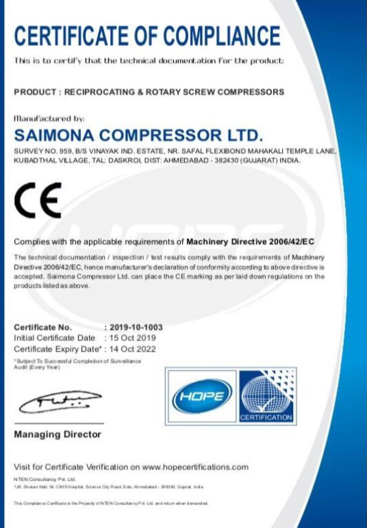 ISO Certificate of Compliance